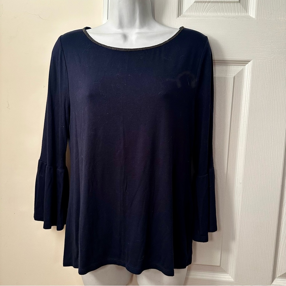 WHBM Navy Women's Bell Sleeve Top S
